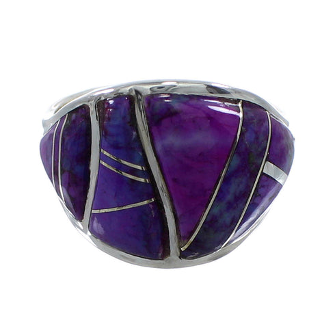 Southwest Magenta Turquoise Inlay Silver Ring Size 7-1/4 AX53366